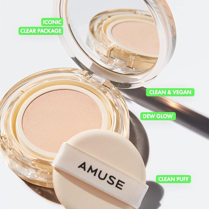AMUSE Dew Jelly Vegan Cushion Foundation 1.5 CLEAR | dewy, glow, long-lasting, double coverage, clean beauty, lightweight, natural look, foundation for sensitive skin, hydrating cushion-BrightBean Baby