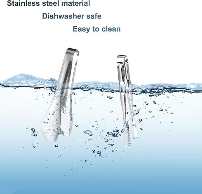 12-Piece Mini Stainless Steel Salad Tongs - 5 Inch Small Tongs for Serving Food, Mini Serving Utensils for Appetizers, Party, Coffee, Desserts (Silver)