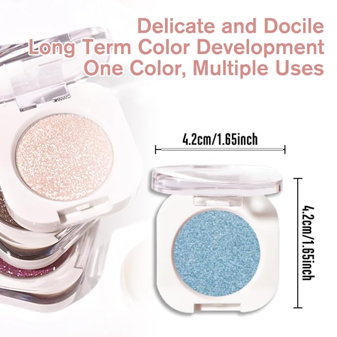 Sky Blue Single Metallic Shimmer Eyeshadow Makeup, Neutral Powde Eye Shadow for Women, Sky Blue Metallic Glitter Singles Eyeshadow Palette Pigmented Waterproof, Girls Monochrome Eyeshadows Gift-BrightBean Baby