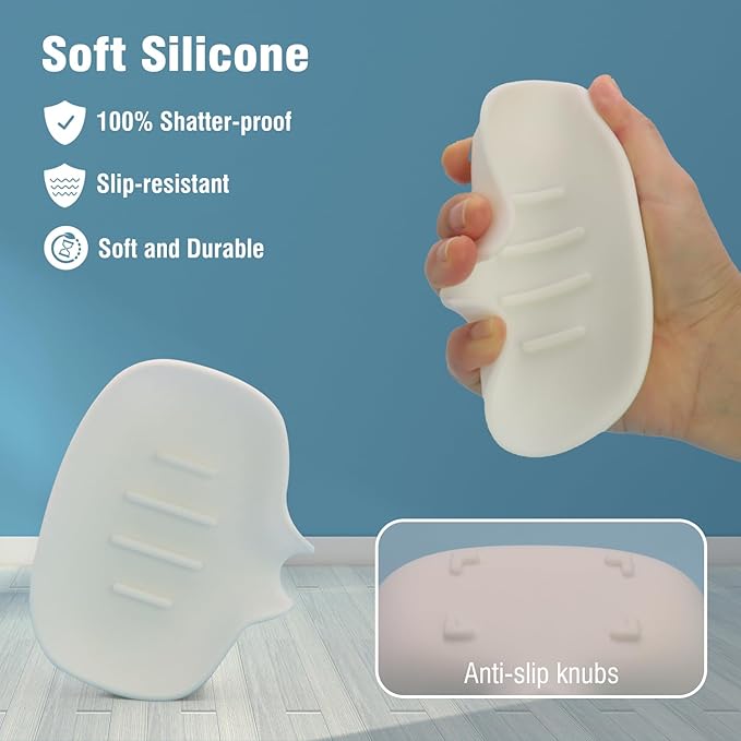 3 Pack Soap Bar Holder, AIMAIAIMAI Self Draining Soap Dish, Quick Drainage, Soap Dishes for Bathroom, Shower, Silicone Soap Tray for Kitchen, Dishwasher Safe (White)