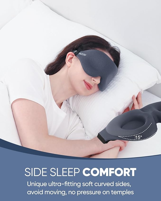MZOO Luxury Sleep Eye Mask for Side Sleeper Men Women, Zero Eye Pressure 3D Sleeping Mask, Light Blocking Patented Design Night Blindfold, Soft Eye Shade Cover for Travel, Grey-BrightBean Baby