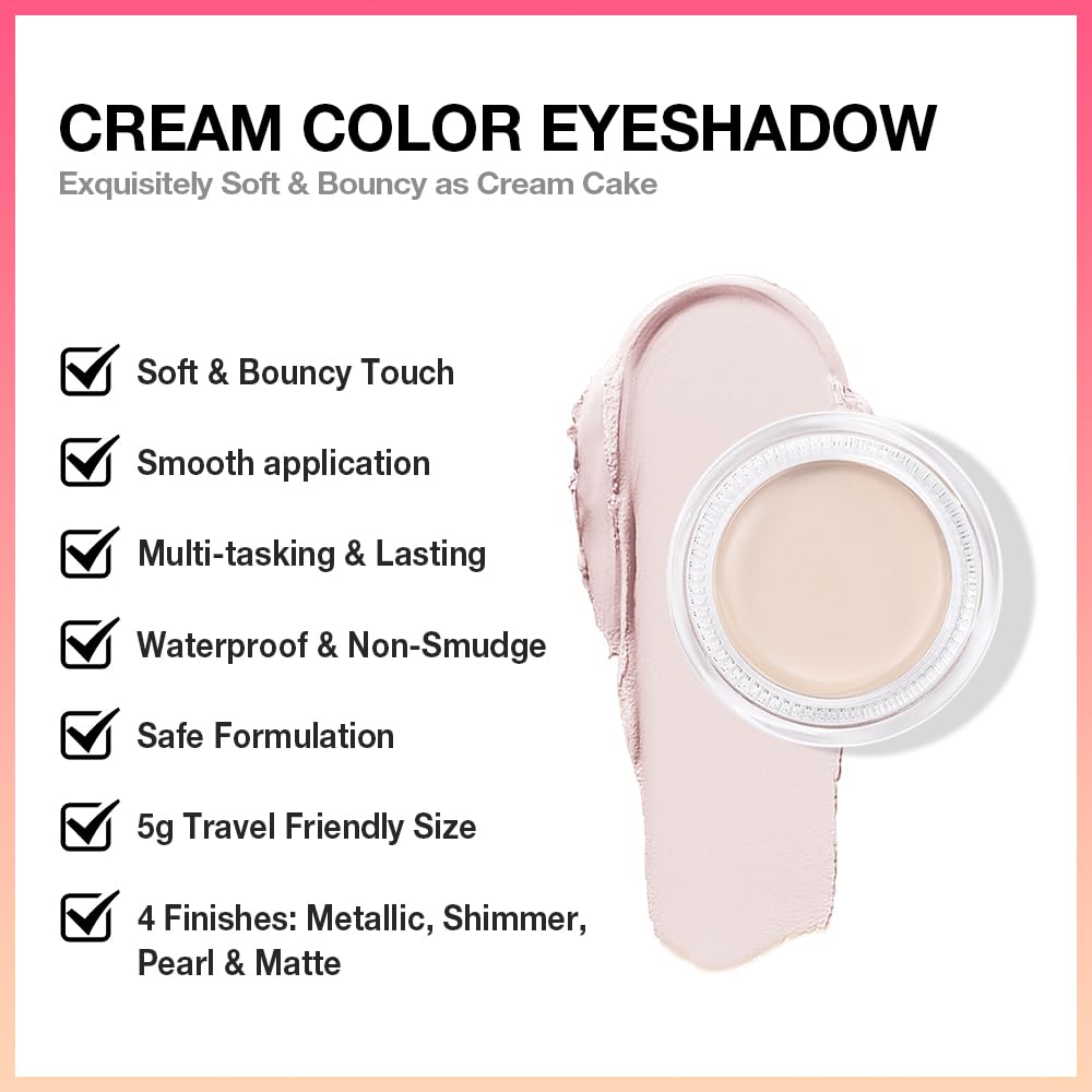 Kaely Single Cream Eyeshadow Pot, Bright Nude Matte Eye Shadow for Older Women High Pigmented Waterproof, Natural Eyeshadow Palette Makeup Brightener, sombras en crema para ojos, Blendable, R01-BrightBean Baby