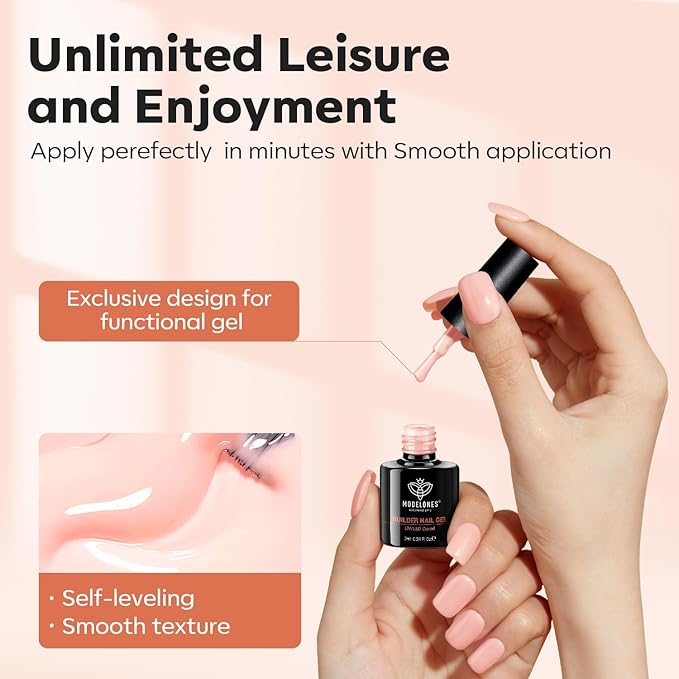 modelones Builder Nail Gel, 8-in-One Sheer Nude Pink Builder, Apricot Blush Pink Rubber Base for Nail Thickening Apex Building LED Lamp Cured Hard Strengthener Extend Color Gel Polish for DIY Salon-BrightBean Baby