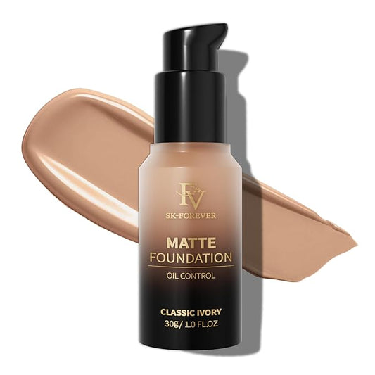 FV Full Coverage Liquid Foundation, Lightweight & Concealing, Long Lasting Matte Foundation Makeup with Flawless Finish, Oil Control Waterproof Foundation for Oily Skin (Classic Ivory Matte)-BrightBean Baby