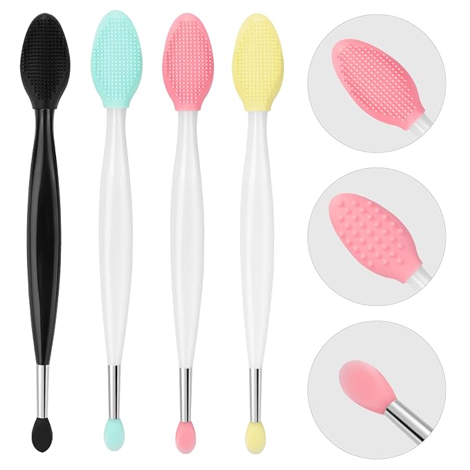 Unaone Lip Scrub Brush - 4 PCS Dual-ended Lip Scrubber Exfoliator and Silicone Lip Brush, 2-in-1 Silicone Lip Scrub Tool Lip Mask Applicator, Gentle Exfoliator & Applicator for Soft-BrightBean Baby