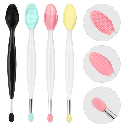 Unaone Lip Scrub Brush - 4 PCS Dual-ended Lip Scrubber Exfoliator and Silicone Lip Brush, 2-in-1 Silicone Lip Scrub Tool Lip Mask Applicator, Gentle Exfoliator & Applicator for Soft-BrightBean Baby