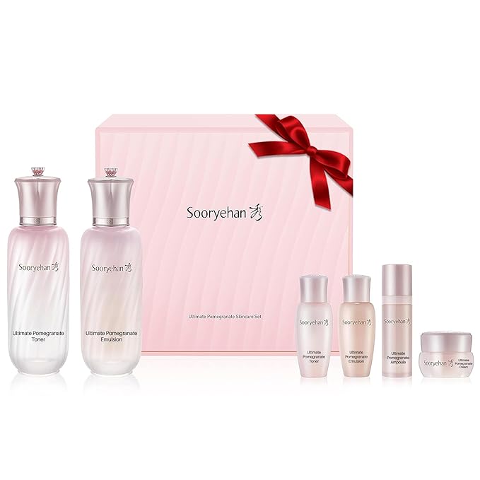 Sooryehan Ultimate Pomegranate (Skincare Set, 12.3fl oz) - Improved Skin Elasticity, Reduced Pores/Wrinkles & Gentle Exfoliation, Vitamin C, Adenosine & Niacinamide-BrightBean Baby