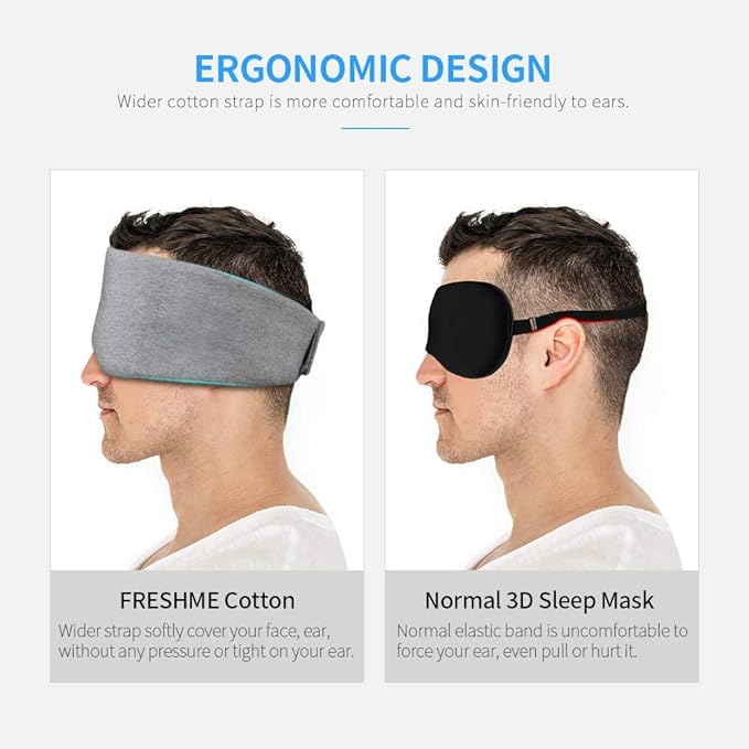 FRESHME Cotton Sleep Eye Mask for Men - Upgrade Design Blackout Side Sleeper Eyes Cover for Night Sleeping, Large Size Wide Soft Travel Airplane Blindfold with Adjustable Velcro Strap for Work Nap-BrightBean Baby