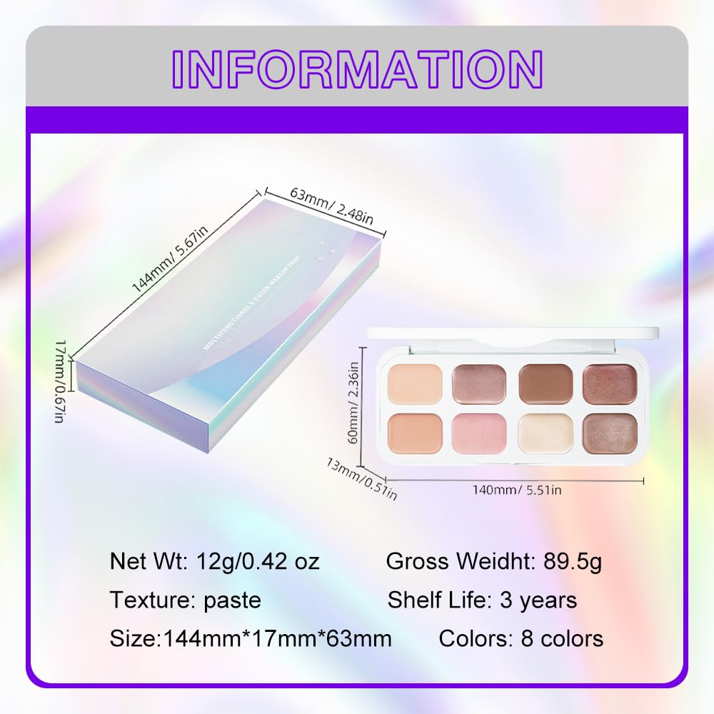 Kaely 8 Colors Cream Eyeshadow Contour Highlighter Palette Makeup, Nude Rose Pink Chocolate Coffee Beige Brown Matte Shimmer Glitter Highly Pigmented Eye Shadow Palette for Older Women Waterproof-BrightBean Baby