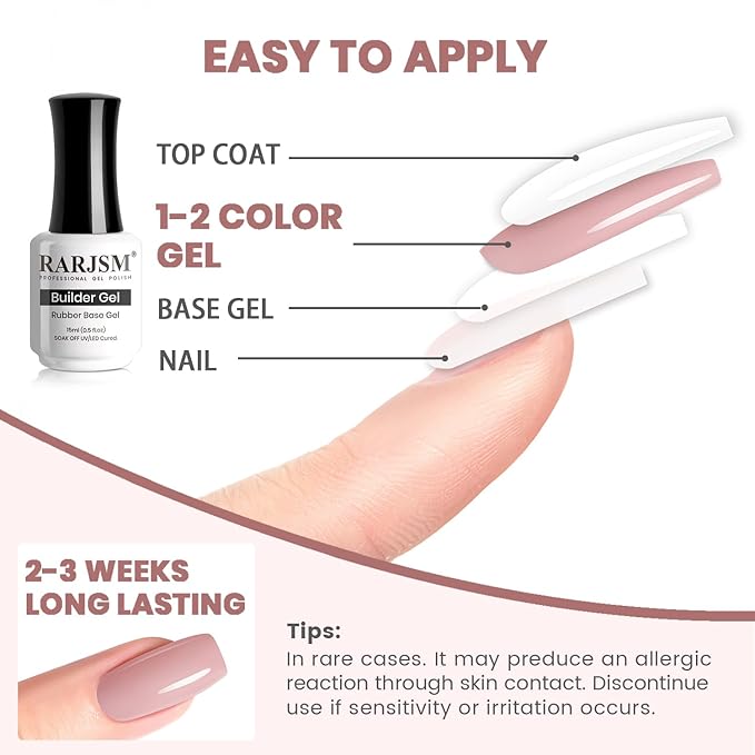 RARJSM Rubber Base Coat Gel Polish Nude Jelly Pink Skin Tone Rubber Base Gel for Nails Natural Nude Color French Manicure Extend Gel Soak Off Curing Requires Single Bottle 15ml Salon Home DIY Use-BrightBean Baby