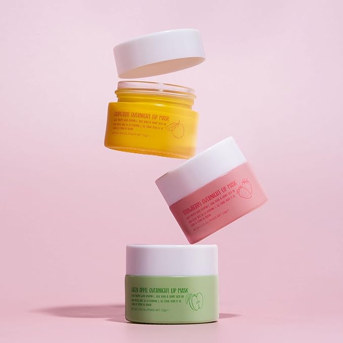 W7 Sweet Dreams Overnight Lip Mask Trio - Strawberry, Apple & Grapefruit Flavor 3 Pack - Vitamin E, Aloe Vera and Grape Seed Oil - For Hydrated, Full Looking & Irresistible Lips-BrightBean Baby