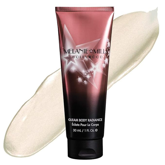 Melanie Mills Hollywood Gleam Body Radiance All In One Makeup, Moisturizer & Glow For Face & Body - Opalescence, Mini 1 fl.oz.-BrightBean Baby