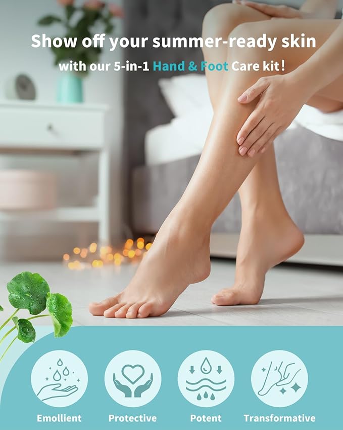 VTS Self Care Kit - Includes Moisturizing Heel Socks, Hand & Foot Oil, Salt Scrubs, Serum, Urea Cream 40 Percent - Hand Care Set, Foot Pedicure Kit for Dry Cracked Heels Feet Knees Elbows Hands-BrightBean Baby