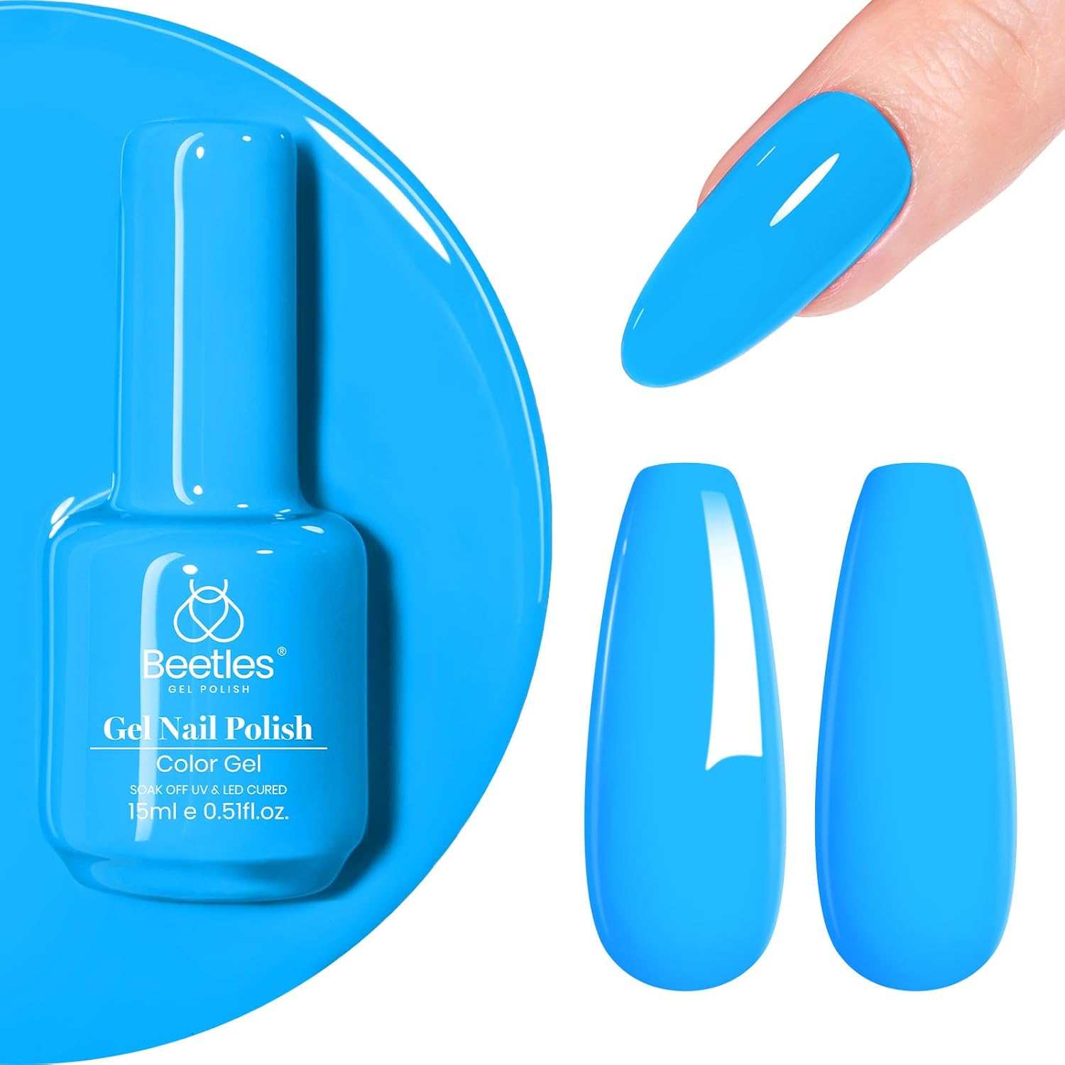 Beetles Blue Gel Polish, 1 Pcs 15ml Bright Blue Gel Nail Polish Soak Off Nail Art Manicure Salon Home DIY Design Uv Nail Lamp Needed Gift for Women-BrightBean Baby