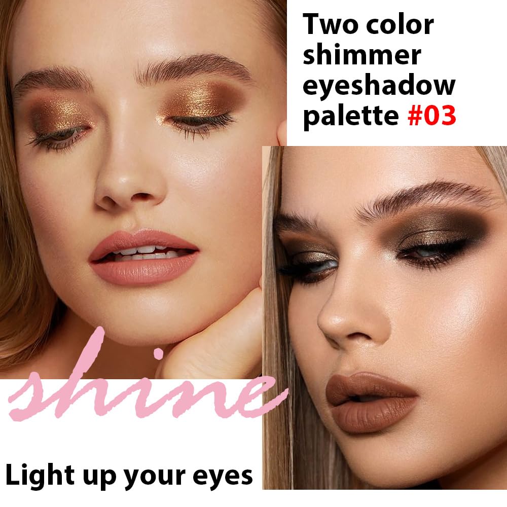 Double color eye shadow, Eyeshadows Creamy, high pigment eye makeup palette, matte shimmer metal eye shadow powder, Blendable, Ultra-Pigmented, Easy to Apply, Matte & Shimmer, (03)-BrightBean Baby