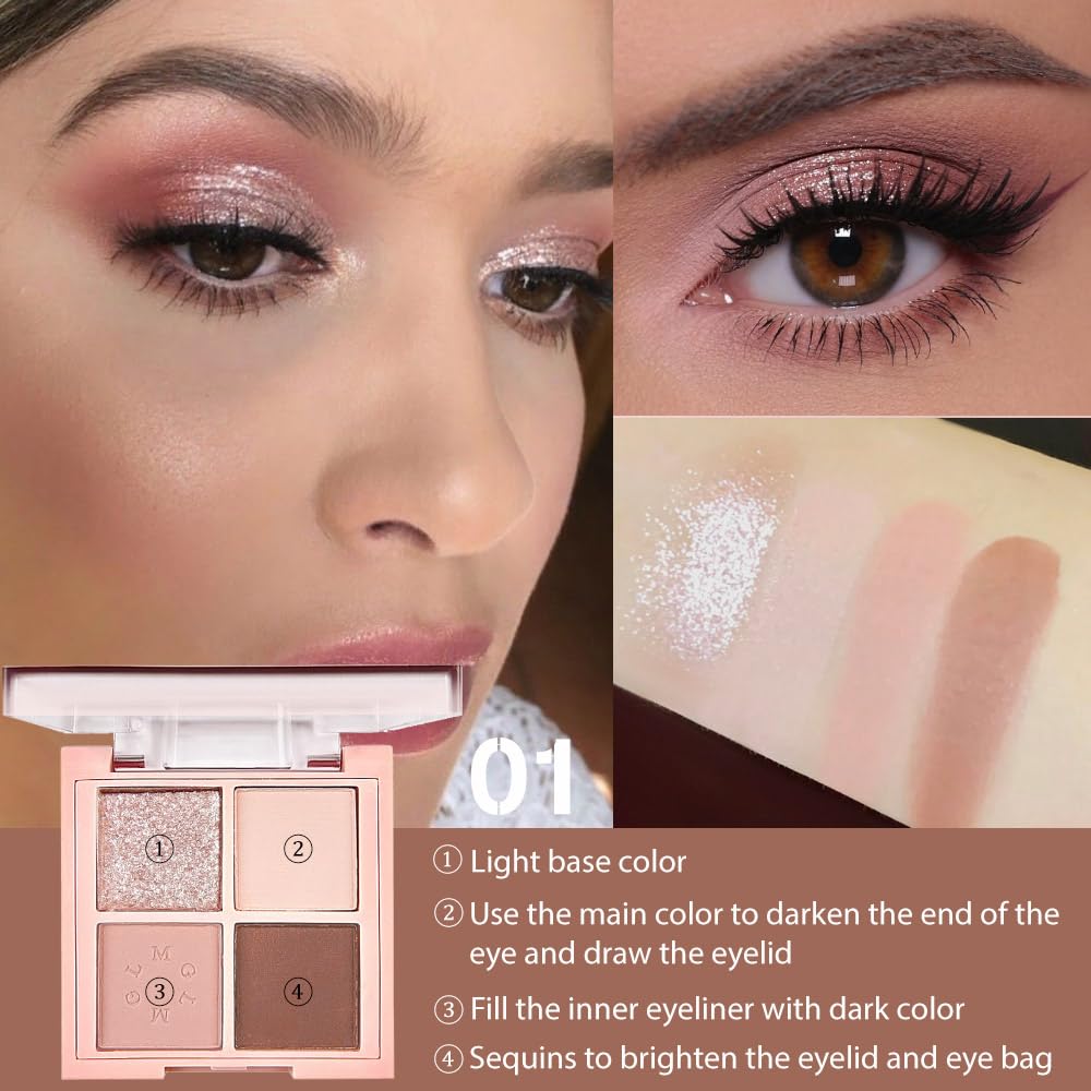 4Colors Eyeshadow Makeup Palette,Nude Gold Brown Natural Neutral Powde Eye Shadow Palette for Older Women,Long Lasting Naturing-Looking,Lightweight,Waterproof,Eye Makeup Kit Travel Size-BrightBean Baby