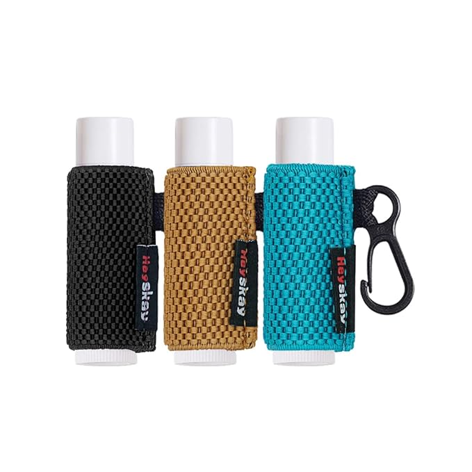 3PCS Lip Balm Holder Sleeves Keychain Lipstick Sleeves Lip Gloss HolderKeychain Chapstick Elastic Sleeves(Black/Brown/Blue)-BrightBean Baby