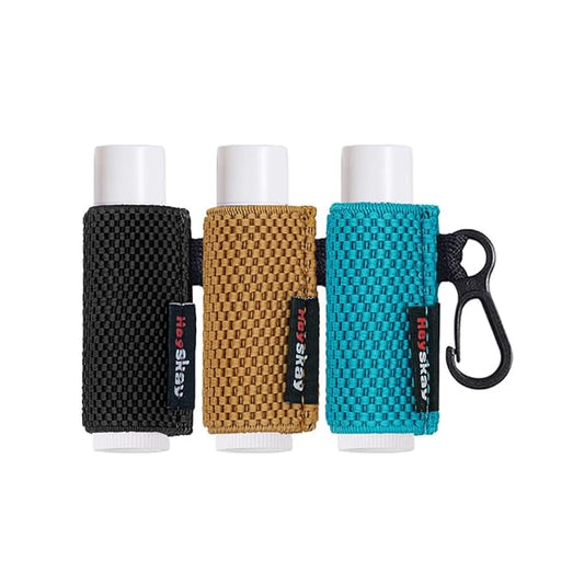 3PCS Lip Balm Holder Sleeves Keychain Lipstick Sleeves Lip Gloss HolderKeychain Chapstick Elastic Sleeves(Black/Brown/Blue)-BrightBean Baby