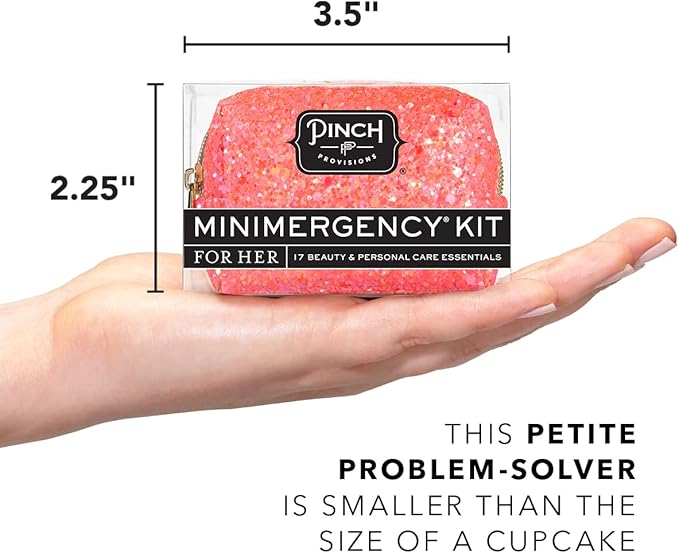 Pinch Provisions Coral Glitter Minimergency Kit, includes 17 Travel-Sized Cosmetic Essentials, Convenient for Purses, Emergency Beauty Accessories, Gifts for Holiday’s & Birthday’s-BrightBean Baby