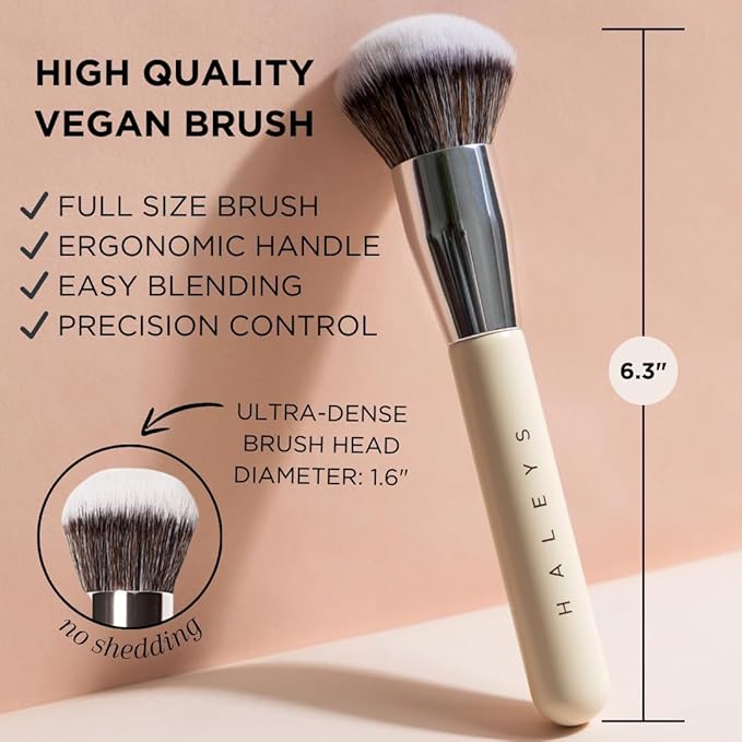 HALEYS Kabuki Makeup Brush + GWP Skin Tint Mini, VEGAN+CRUELTY-FREE, Sustainable Wood, Vegan Bristles for Airbrushed Finish, For Creams, Liquids, Powder, Streak-free, Perfect Blending, Buffs, Blurs-BrightBean Baby