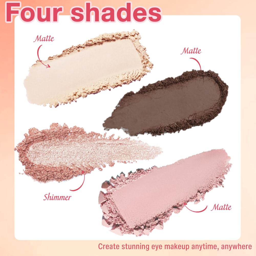 4Colors Eyeshadow Makeup Palette,Rose Gold Brown Natural Neutral Powde Eye Shadow Palette for Older Women,Long Lasting Naturing-Looking,Lightweight,Waterproof,Eye Makeup Kit Travel Size-BrightBean Baby