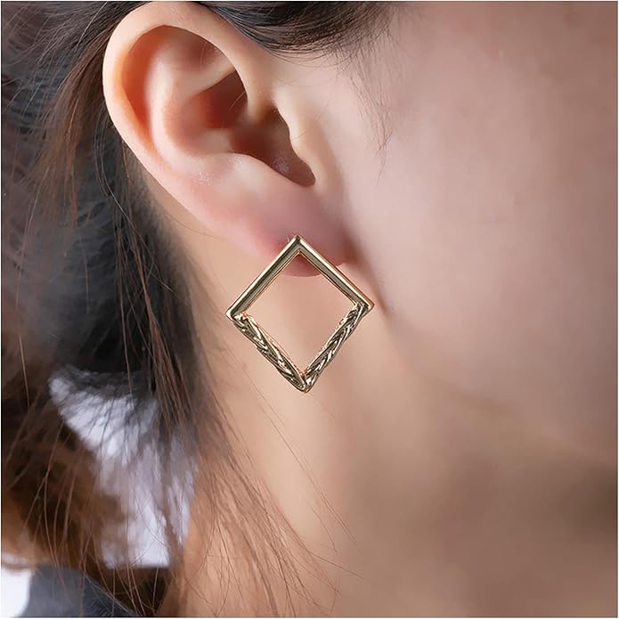 Vintage Hammered Square Drop Earrings Gold Hollow Square Earrings Metal Square Stud Earrings Minimalist Geometric Square Earrings Jewelry for Women-BrightBean Baby
