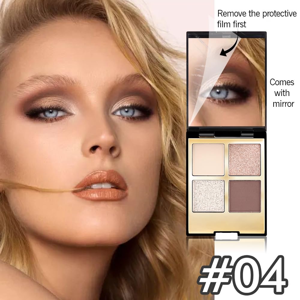4 Colors Eyeshadow Makeup Palette,Nude Rose Gold Brown Natural Neutral Nude Eye Shadow Palette with Mirror,Long Lasting Naturing-Looking,Waterproof,Travel Size-BrightBean Baby