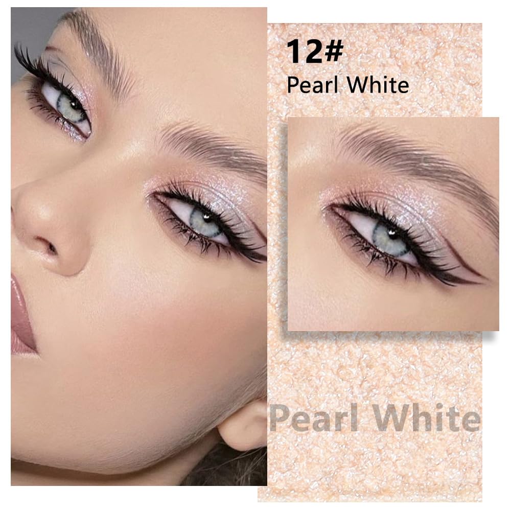 White Pearl Glitter Single Eyeshadow Palette - Single Shimmer Eye Shadow in Pearl White, Natural Highly Pigmented, Blendable Monochrome Powder Eye Shadow, Eyeshadow Palette Gift for Girls Women-BrightBean Baby