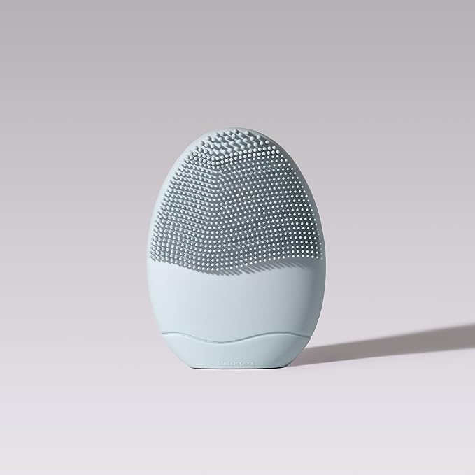 LOLLIPOP Dual-Sided Facial Cleansing Brush | Palm Size Silicone Face Exfoliator and Soft Fiber Cleanser | Manual Face Scrubber for Pores, Makeup Removal, Blackhead and Skincare Routine, Oceanic-BrightBean Baby