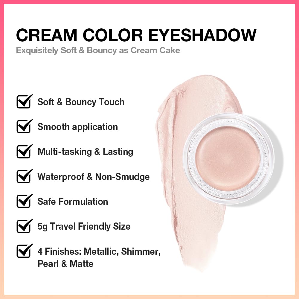 Kaely Single Cream Eyeshadow Pot, Pearl Translucent Eye Shadow for Older Women High Pigmented Waterproof, Natural Eyeshadow Palette Makeup Brightener, sombras en crema para ojos, Blendable, P06-BrightBean Baby