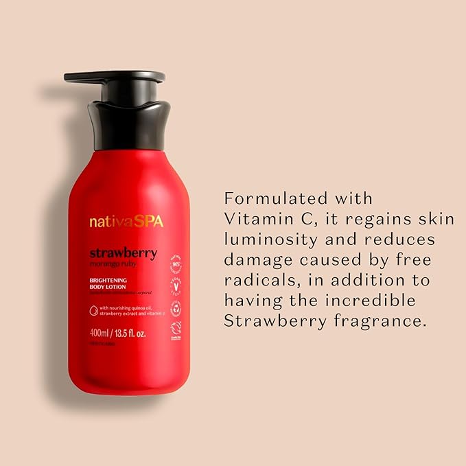 Nativa SPA by O Boticário, Ruby Strawberry Antioxidant Body Lotion, Brightening Vitamin C and Nourishment for Radiant Skin, 13.5 Ounce-BrightBean Baby