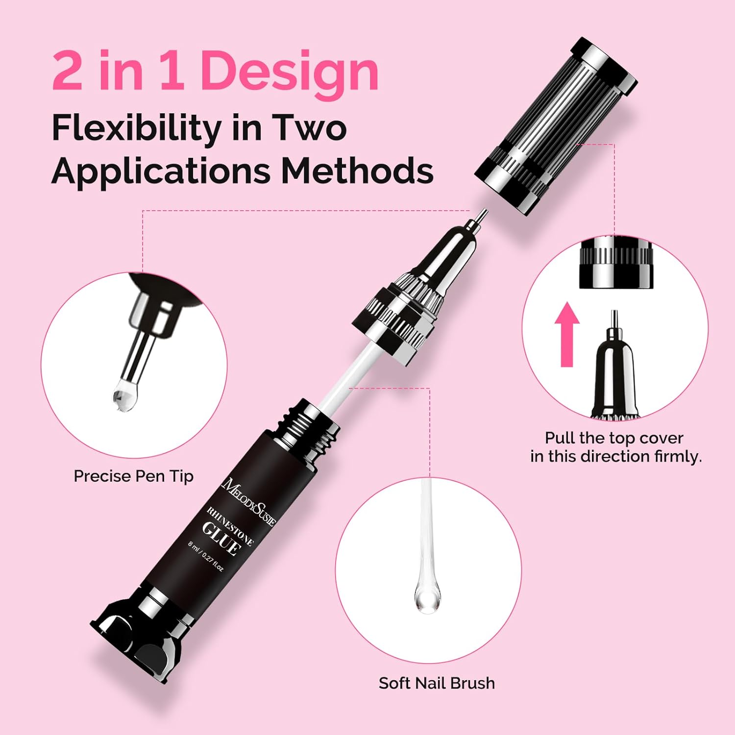 MelodySusie 2Pcs Nail Rhinestone Glue, 3D Gel Nail Art Design Strong Adhesive Nail Gem Glue with Brush Pinpoint Nail Charms Gems Jewelry Decoration DIY Manicured at Home Cured Need-BrightBean Baby