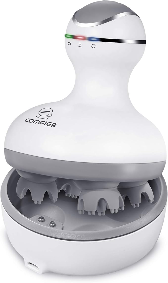 COMFIER Electric Cordless Hair Scalp Massager with Kneading 84 Massage Nodes, Handheld Portable Head Scratcher Massager for Hair Growth, Deep Clean and Stress Relax, Gifts for Men Dad-BrightBean Baby