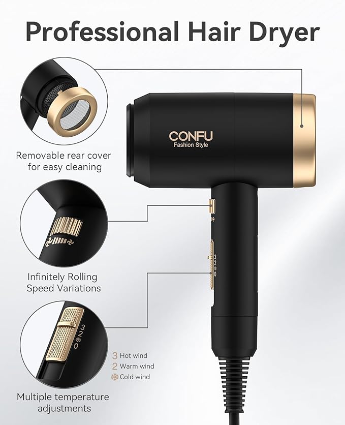 Hair Dryer, CONFU Blow Dryer with Diffuser, 21000PRM Professional Hairdryer, Portable Lightweight Fast Drying Negative Ionic Blow Dryer, Hair Diffuser for Curly Hair for Home Travel-BrightBean Baby