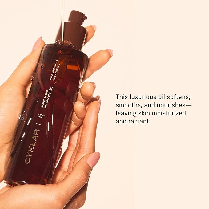 Vitamin C Body Oil for Women and Men. Moisturizing Sacred Santal Scented Body Serum for Glowing Skin. Nourishing, Hydrating After-Shower and Bath Skin Care Moisturizer, 4.2 Fl Oz-BrightBean Baby