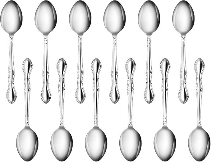 New Star Foodservice 58703 Rose Pattern, 18/0 Stainless Steel, Dinner/Dessert Spoon, 7-Inch, Set of 12