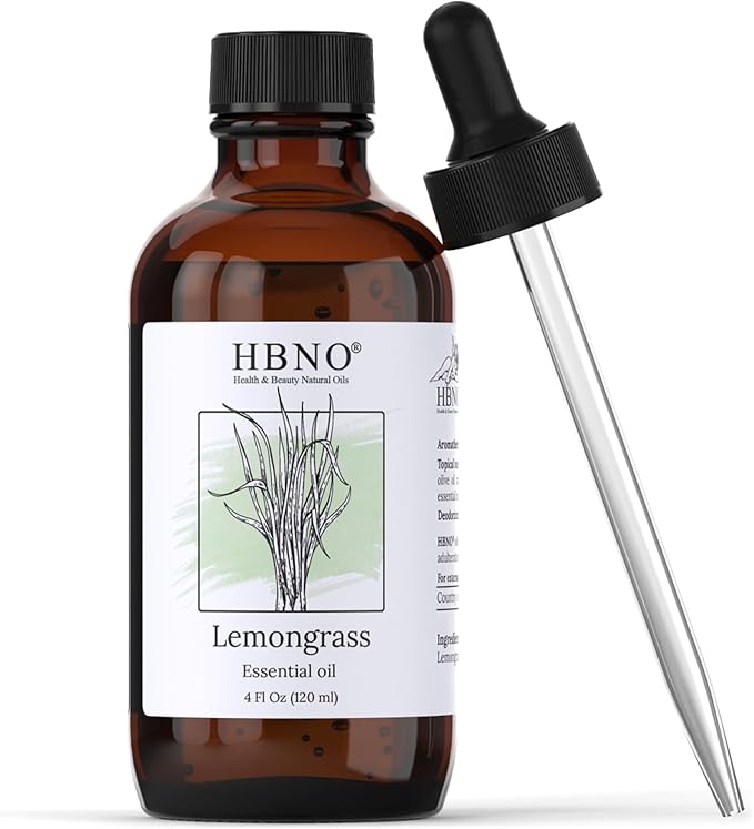 HBNO California Bottled Lemongrass Essential Oil 4 fl oz (120ml) - Natural Lemongrass Oil, Perfect for Cleaning, Aromatherapy, DIY, Soap & Diffuser -BrightBean Baby