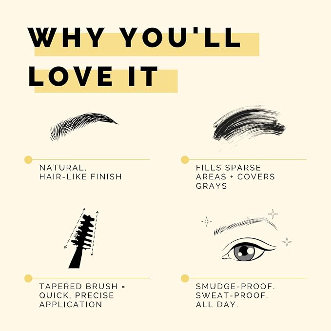 Elizabeth Mott Eyebrow Gel - Queen of the Fill Tinted Brow Filler, Volumizer & Setter - Defines, Shapes & Covers Grays - Water-Resistant, Long-Lasting, Smudge-Proof - Cruelty-Free, Black Shade, 4g-BrightBean Baby