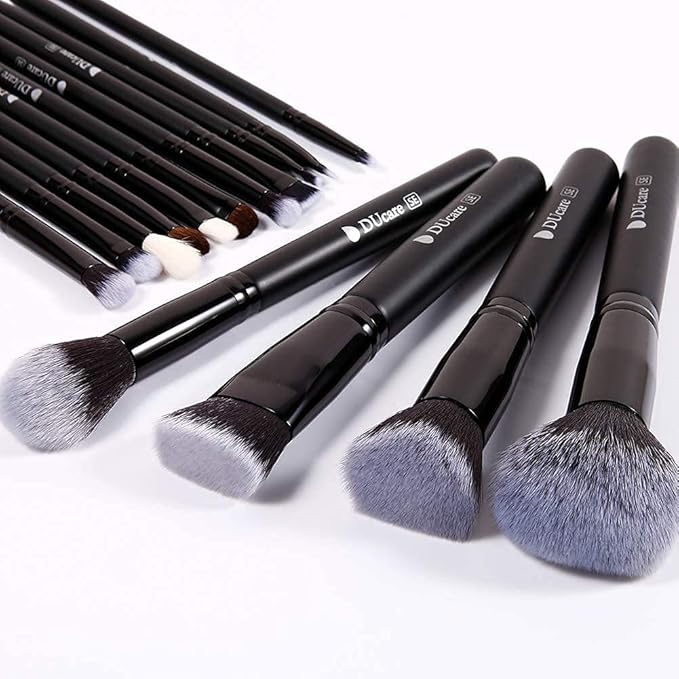 DUcare Makeup Brushes 15Pcs Premium Synthetic Kabuki Makeup Brush Set, Professional Foundation Concealers Powder Blush Blending Face Eye Shadows Black Brush Sets-BrightBean Baby