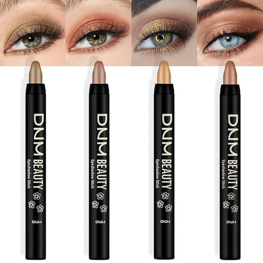 Kaely 4Pcs Metallic Shimmer Eye Shadow Sticks Set, Light Khaki Rose Gold Desert Gold Beige Gold, Eyeliner Pencil Eyeshadow Palette Halloween Makeup, Eye Highlighter Brightener Stick for Women-BrightBean Baby