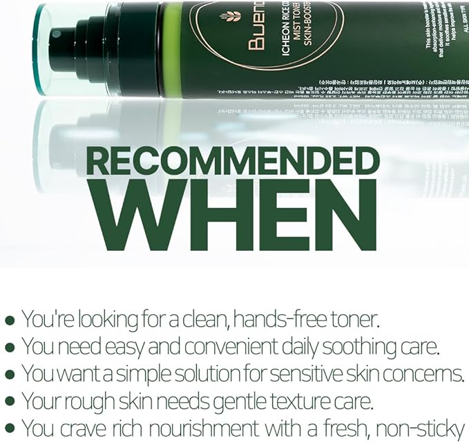Bueno Icheon Rice Core Mist Toner, 3.55 fl.oz | Spray Toner with Icheon Rice Amino Acids for Soothing & Hydration | 100% Vegan Formula, Korean Skin Care-BrightBean Baby