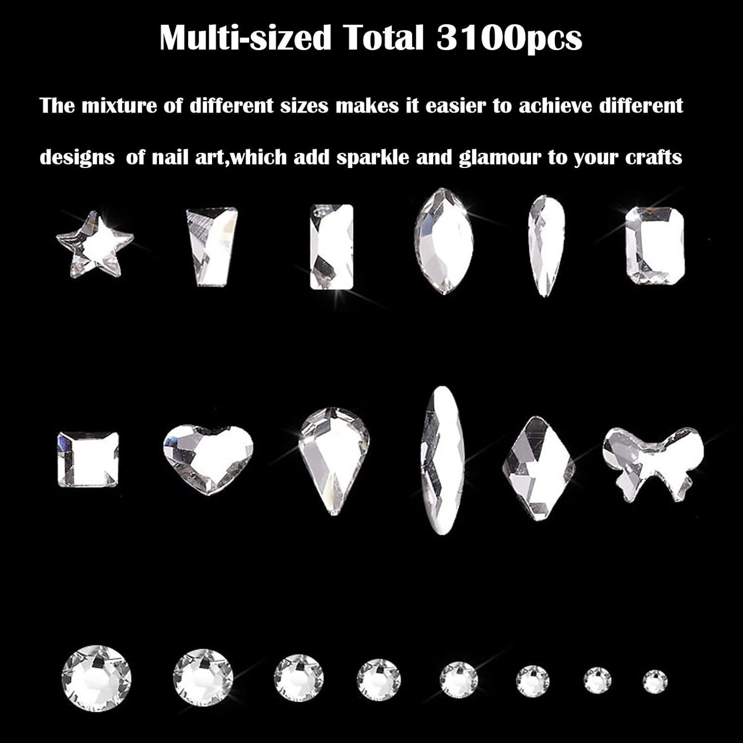 Nail Rhinestones Kit, Nail Art Decorations Flat AB Rhinestones Kit DIY Crafts Gemstones for Nail, Shoes, Clothes, Jewels (600 Iridescent Diamonds + 2500 Flat Rhinestone)-BrightBean Baby