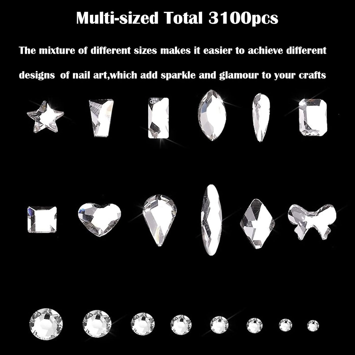 Nail Rhinestones Kit, Nail Art Decorations Flat AB Rhinestones Kit DIY Crafts Gemstones for Nail, Shoes, Clothes, Jewels (600 Blue Diamonds + 2500 Flat Rhinestone)-BrightBean Baby