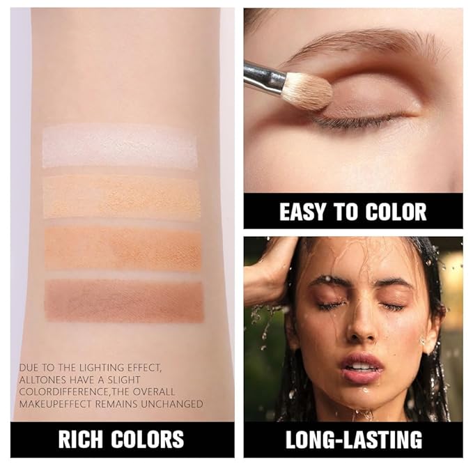 Powder Eyeshadow Quad, Light Medium Beige Brown Matte Eye Shadow Palette Makeup, Neutral Vegan Shimmer Quads Eye Shadow Palette for Older Women Pigmented Waterproof, paleta de sombras de ojos-BrightBean Baby