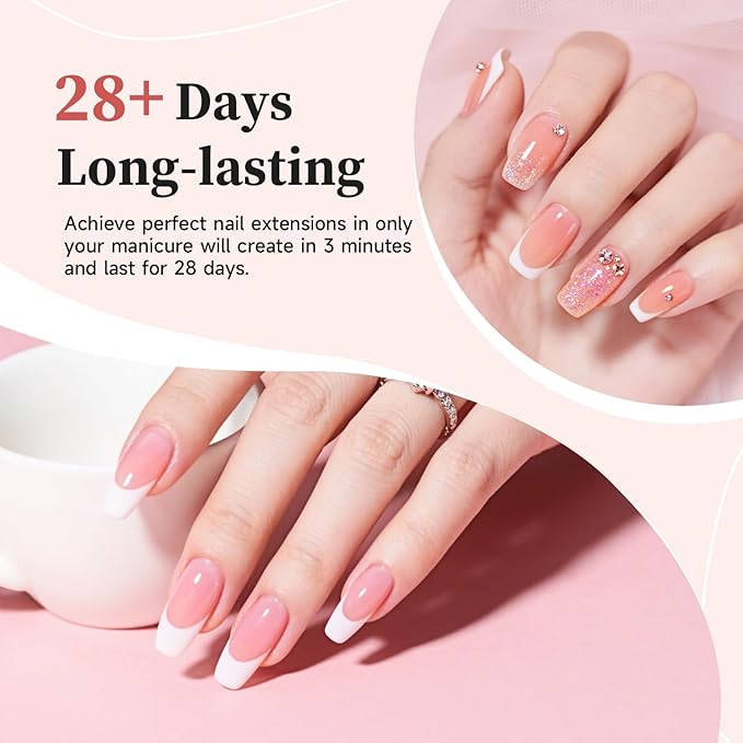 JEWHITENY Poly Nail Gel Set Clear Pink White Neutral Classic Color Poly Extension Gel With Base and Top Coat Slip Solution French Manicure for Home DIY Need U V Lamp Curing-BrightBean Baby