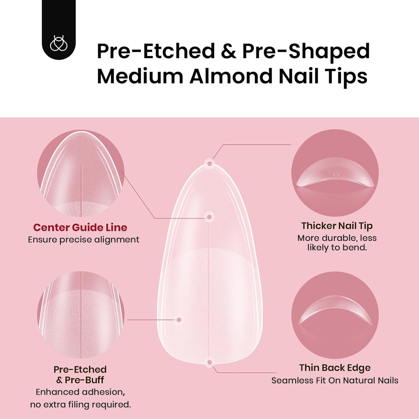Beetles Medium Almond Nail Tips: 288PCS Medium Almond Matte Clear False Acrylic Press on Nails Tips 12 Sizes Pre-shape Full Cover Nail Tips Nail Extension DIY Valentines Day Gifts for Women-BrightBean Baby