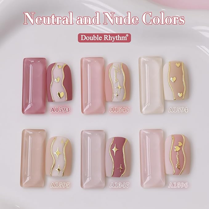 Double Rhythm 6 Pcs 15 ML Gel Polish Set Same Color Same Bottle Soak Off Gel Polish Kit Nail Art Manicure Salon DIY at Home for Women (Light Dark Nude Beige Cream Pink-T6-18)-BrightBean Baby