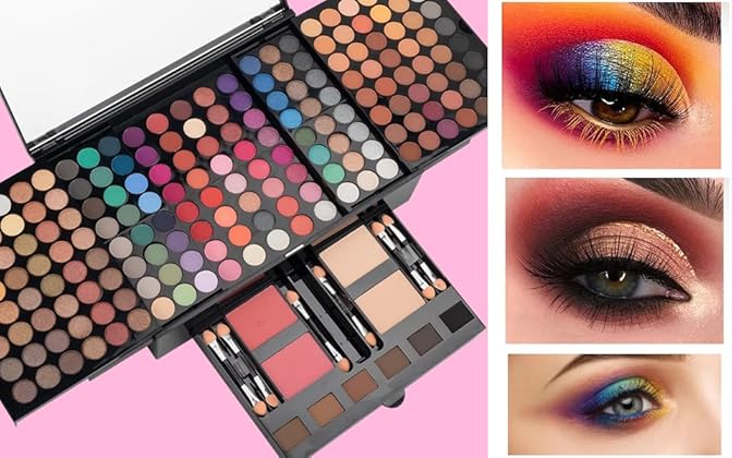194 Colors Eyeshadow Makeup Palette, Makeup Palette Set with Eyeshadow Blusher Eyebrow Powder Mirror Applicators, All in One Makeup Eye Shadows Cosmetics Gift Kit-BrightBean Baby