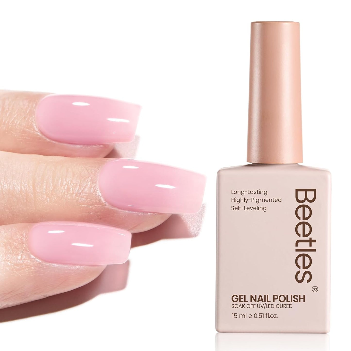 Beetles Nude Gel Nail Polish - 15ml Nude Pink Natural Gel Polish Nail Concealer Ballet Pink Jelly Gel Polish Sheer Translucent Soak Off UV Nail Art DIY Salon Home Manicure Gift for Girls Women-BrightBean Baby