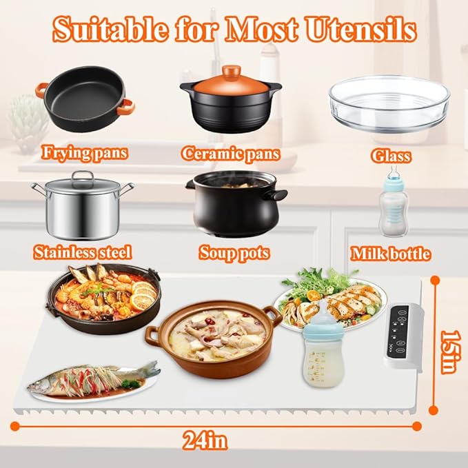 Food Warmer Mat, Electric Warming Tray, Portable Food Warming Mat with Adjustable Temperature and Timer, Roll Up Heating Mat for Food,Full Surface Heating,Fast Heating for Daily Use, Gatherings,Party-BrightBean Baby